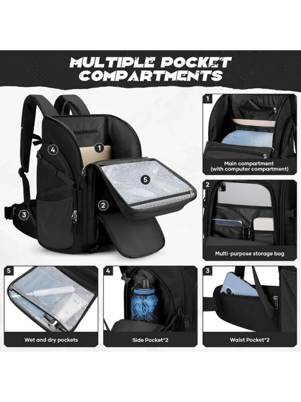 Water Resistant 40L Tactical Backpack for Men, Military Style, Outdoor Gear